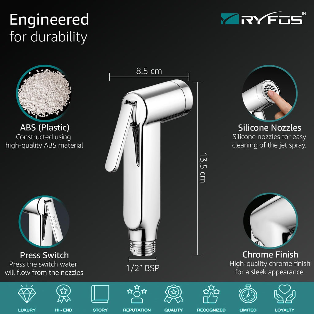 India’s 1st Brand with Lifetime Support, R1005HF ABS Health Faucet, Jet Spray for Toilet with 1-1.2 Mtr SS-304 Flexible Hose Pipe & Wall Hook, Chrome Finish