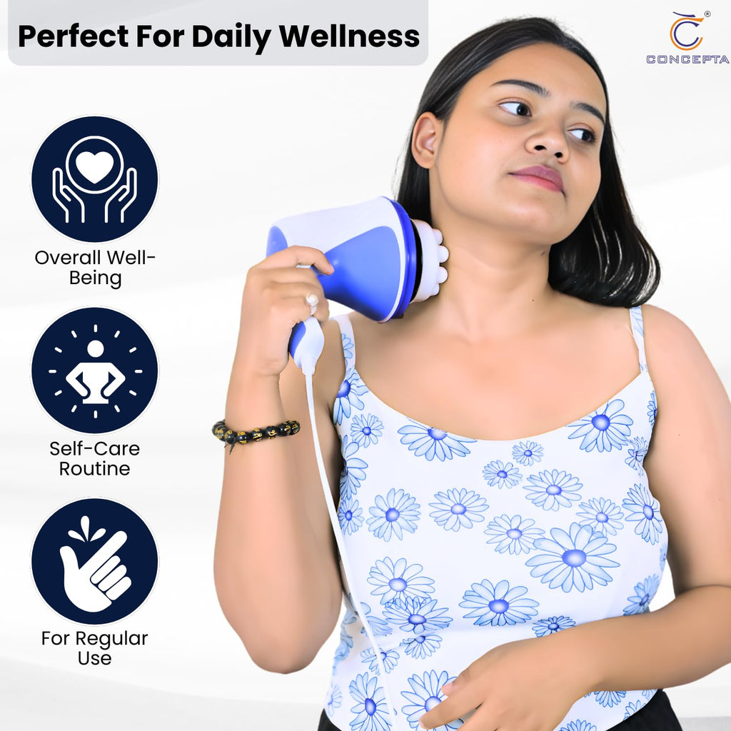 Concepta Full Body Massager for Pain Relief – Electric Massage Machine for Body Pain Relief | Full Body Massager for Back, Neck, Legs & Shoulder | For Men & Women | Corded, White