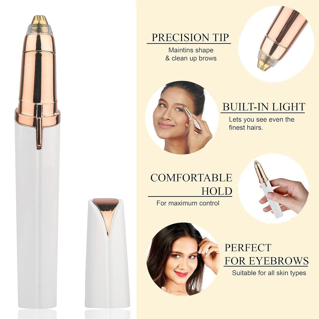 Flawless Eyebrow Trimmer for women. Pianless,Touch sensitive,18K Gold Platted Battery operated Eyebrow Hair Remover For women. Battery not included.