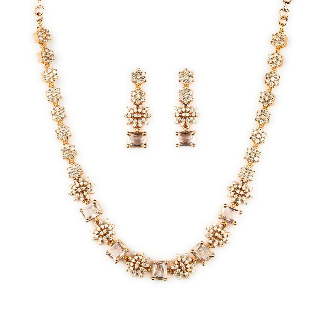 Sasitrends American Diamond Micro Gold Plated Necklace Set For Women