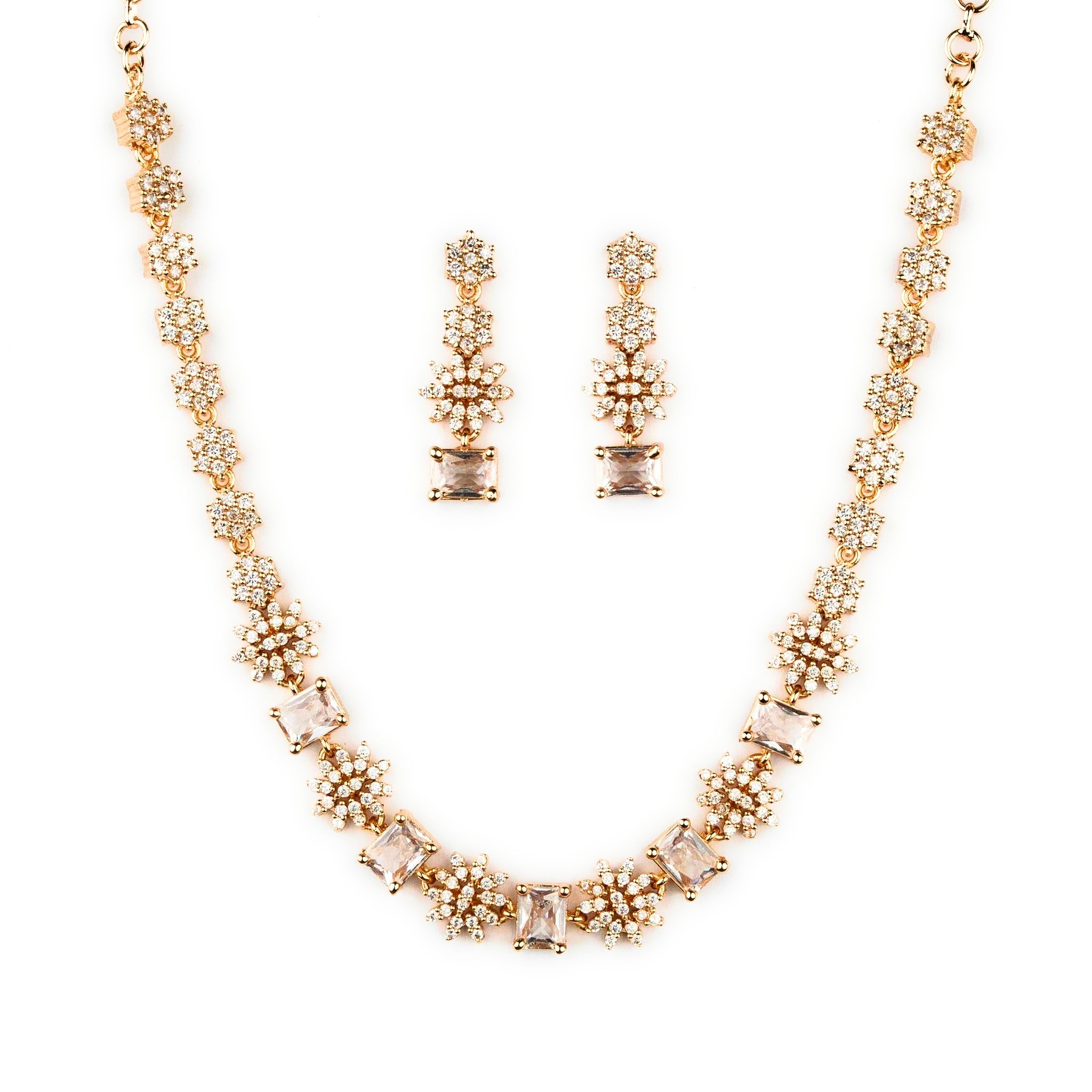 Sasitrends American Diamond Micro Gold Plated Necklace Set For Women