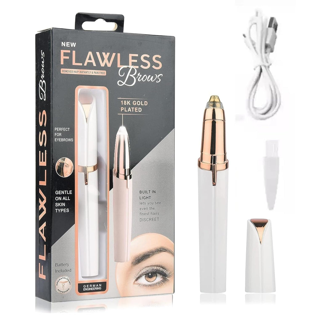 Flawless Eyebrow Trimmer for women. Pianless,Touch sensitive,18K Gold Platted Battery operated Eyebrow Hair Remover For women. Battery not included.