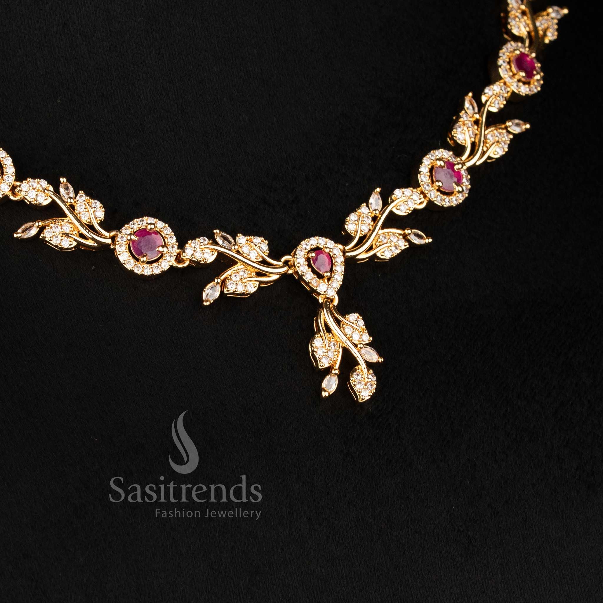 Sasitrends American Diamond Micro Gold Plated Necklace Set For Women