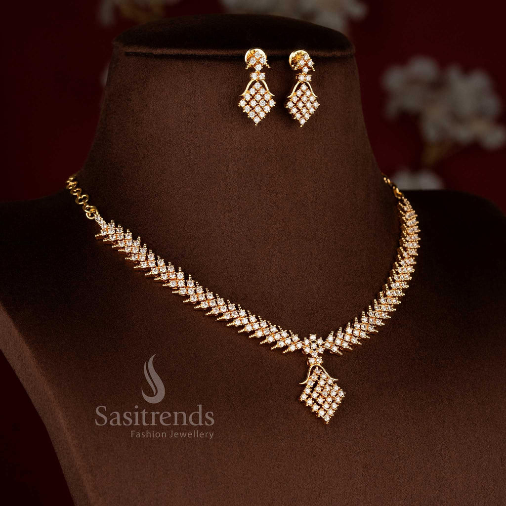 Sasitrends Floral Butterfly Wings Motif Micro Gold Plated AD Stone Necklace Set
