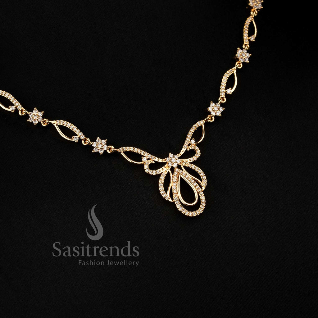 Sasitrends Floral Butterfly Wings Motif Micro Gold Plated AD Stone Necklace Set