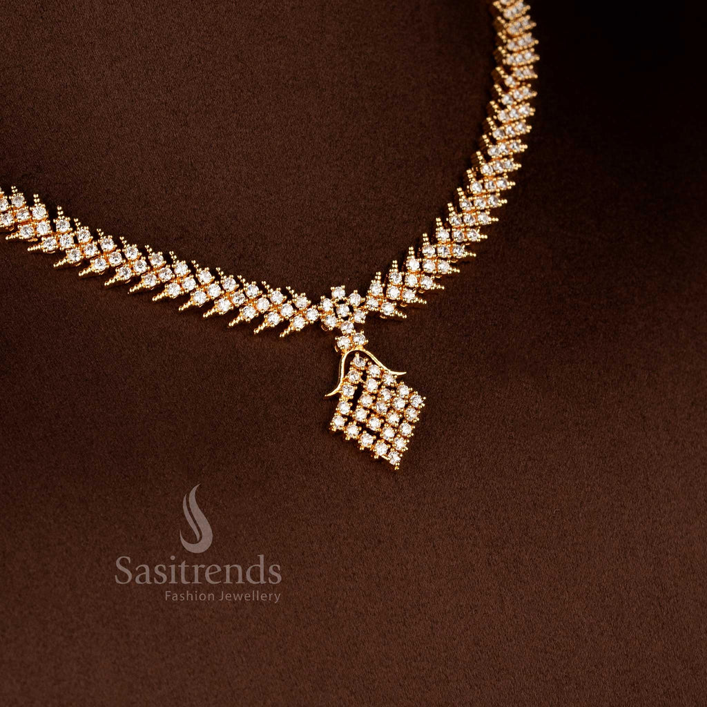 Sasitrends Floral Butterfly Wings Motif Micro Gold Plated AD Stone Necklace Set