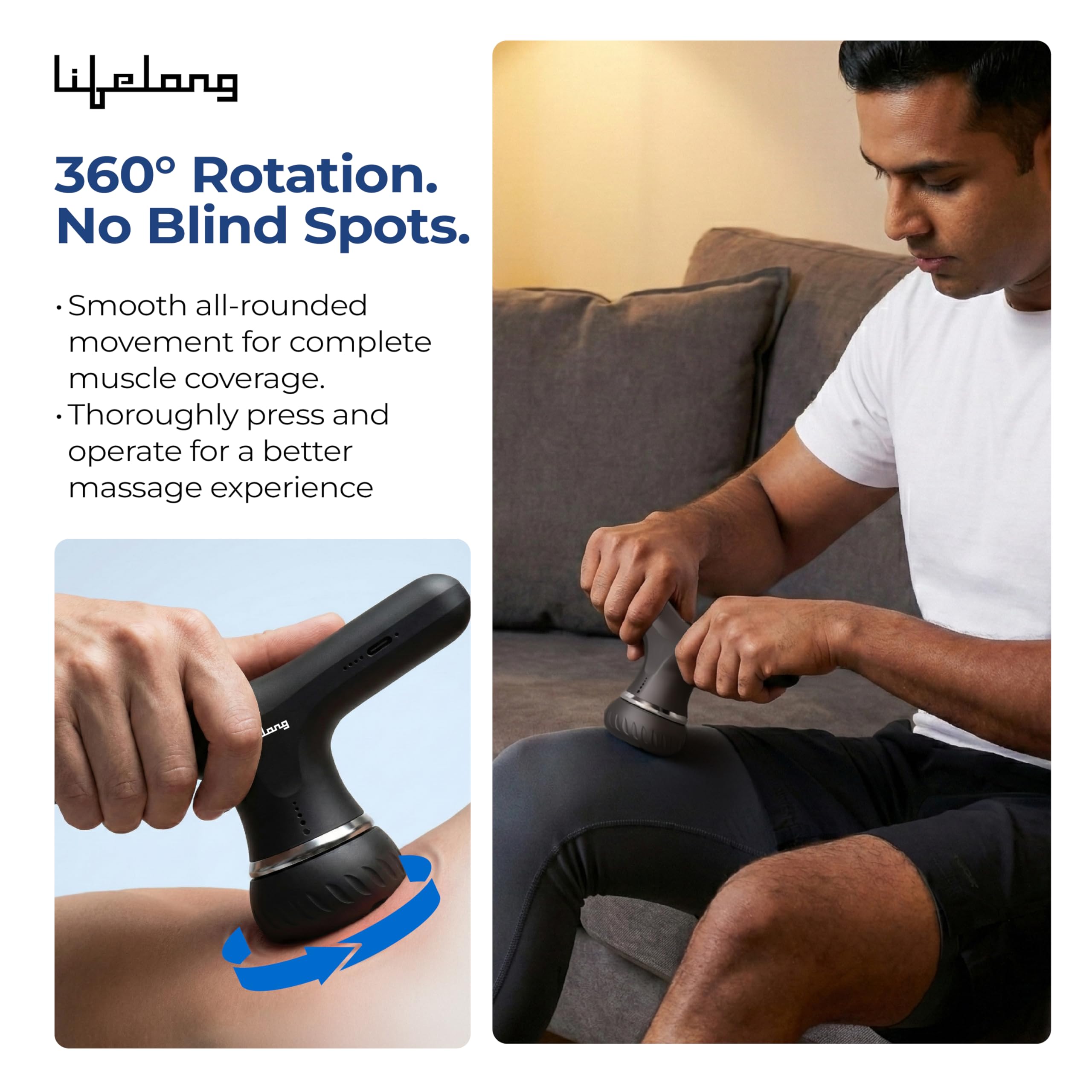 Lifelong Full Body Massager Machine for Pain Relief | Body & Back Pain Relief Product | Handheld Electric Manipol Mini Massager | 5-Speed Settings | Best Gift for Women & Men (LLM270, Brown)