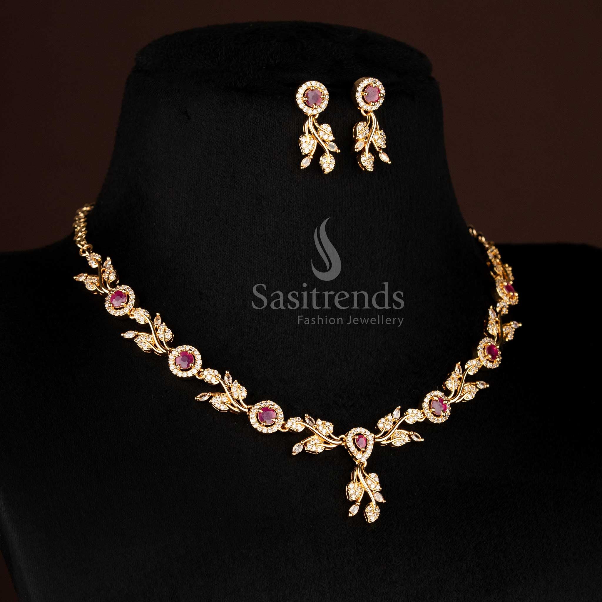 Sasitrends American Diamond Micro Gold Plated Necklace Set For Women