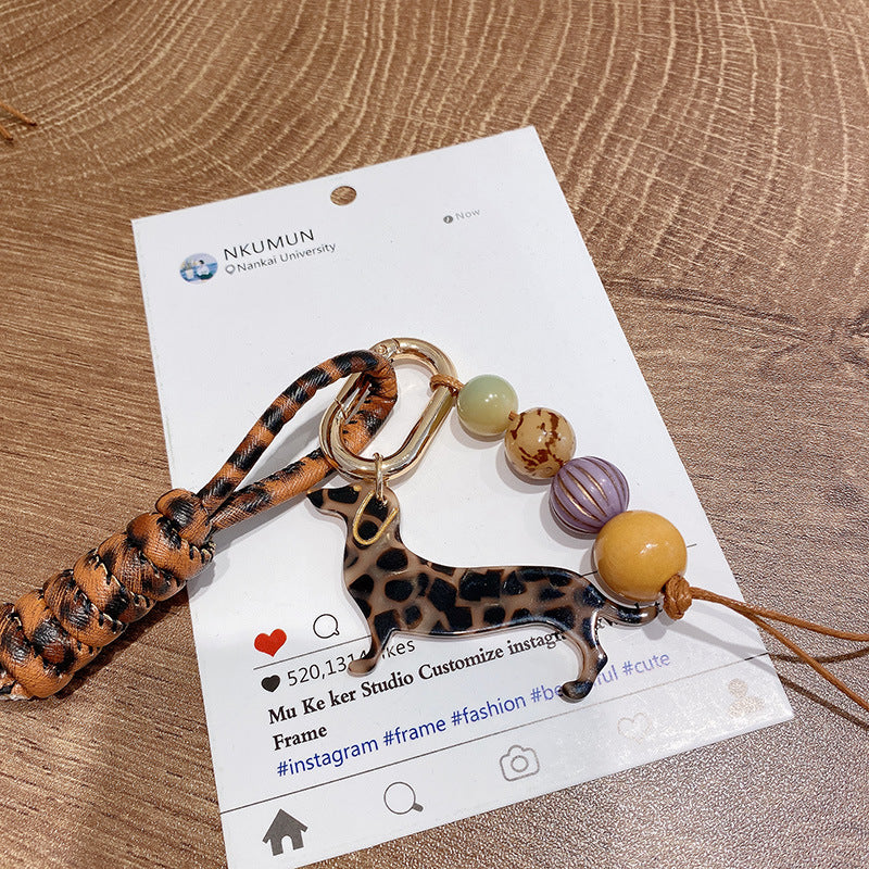Leopard-print Vintage Braided-rope Keychain Charm