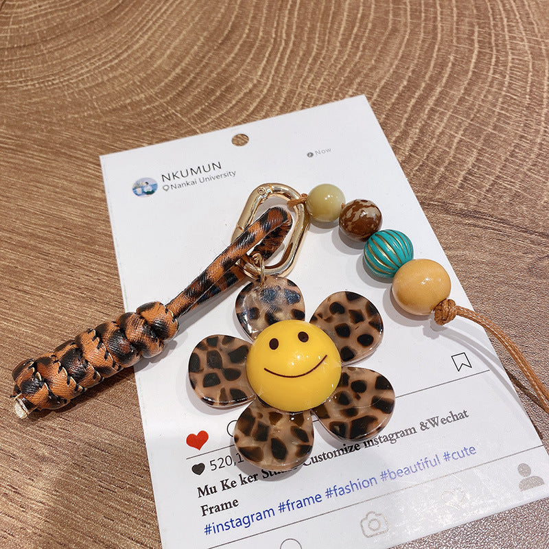 Leopard-print Vintage Braided-rope Keychain Charm
