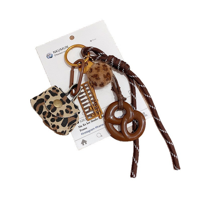 Leopard-print Vintage Braided-rope Keychain Charm