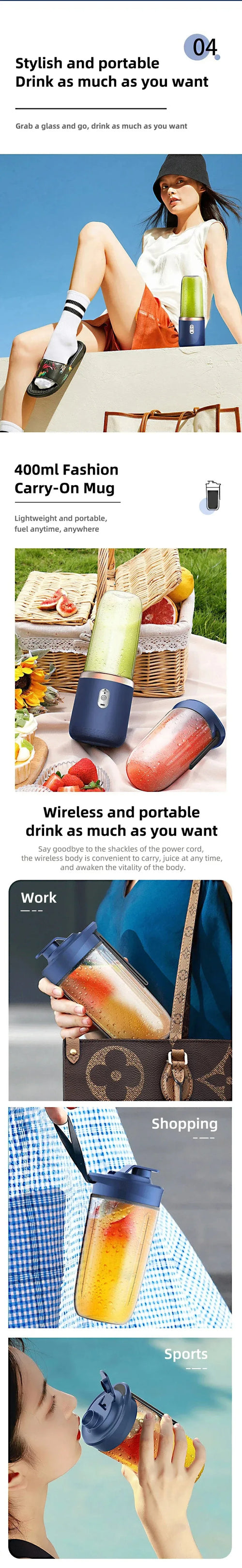 6 Color 400ml Portable USB Blender Electric Travel Juicer Cup For Smoothie Milkshake Kitchen Mini Mixer Tool