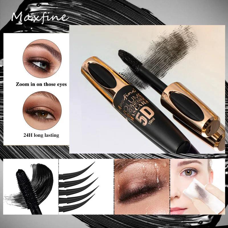 5D Silk Waterproof, Non-caking, and Prolonged Mascara.