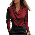 Long Sleeve Satin Swing Collar Top | Elegant Commuter Shirt