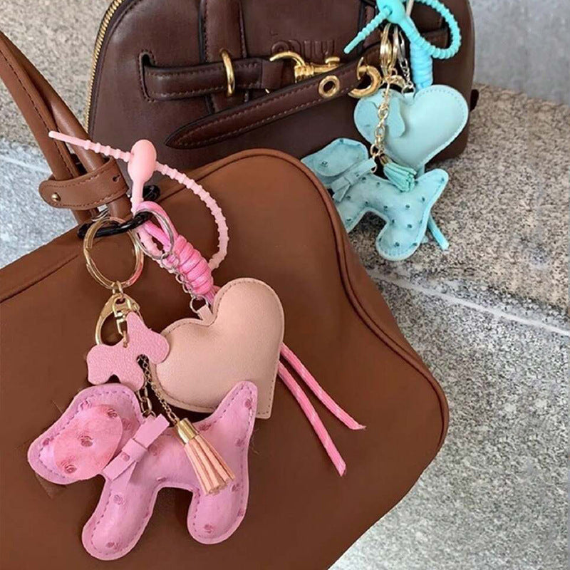 Cute Cartoon PU Leather Puppy Keychain Creative Bag Charm