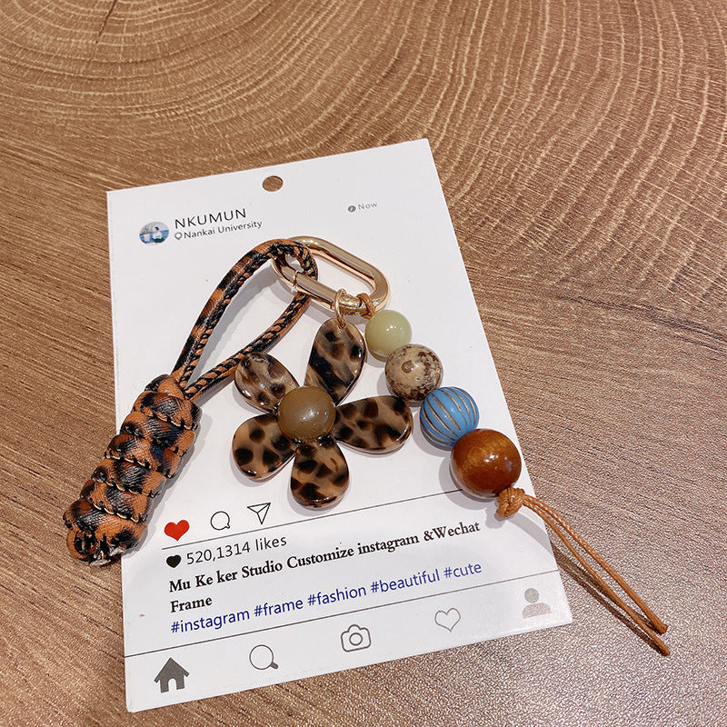 Leopard-print Vintage Braided-rope Keychain Charm