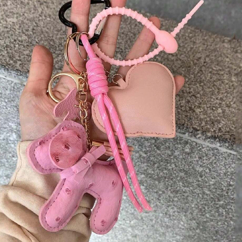 Cute Cartoon PU Leather Puppy Keychain Creative Bag Charm