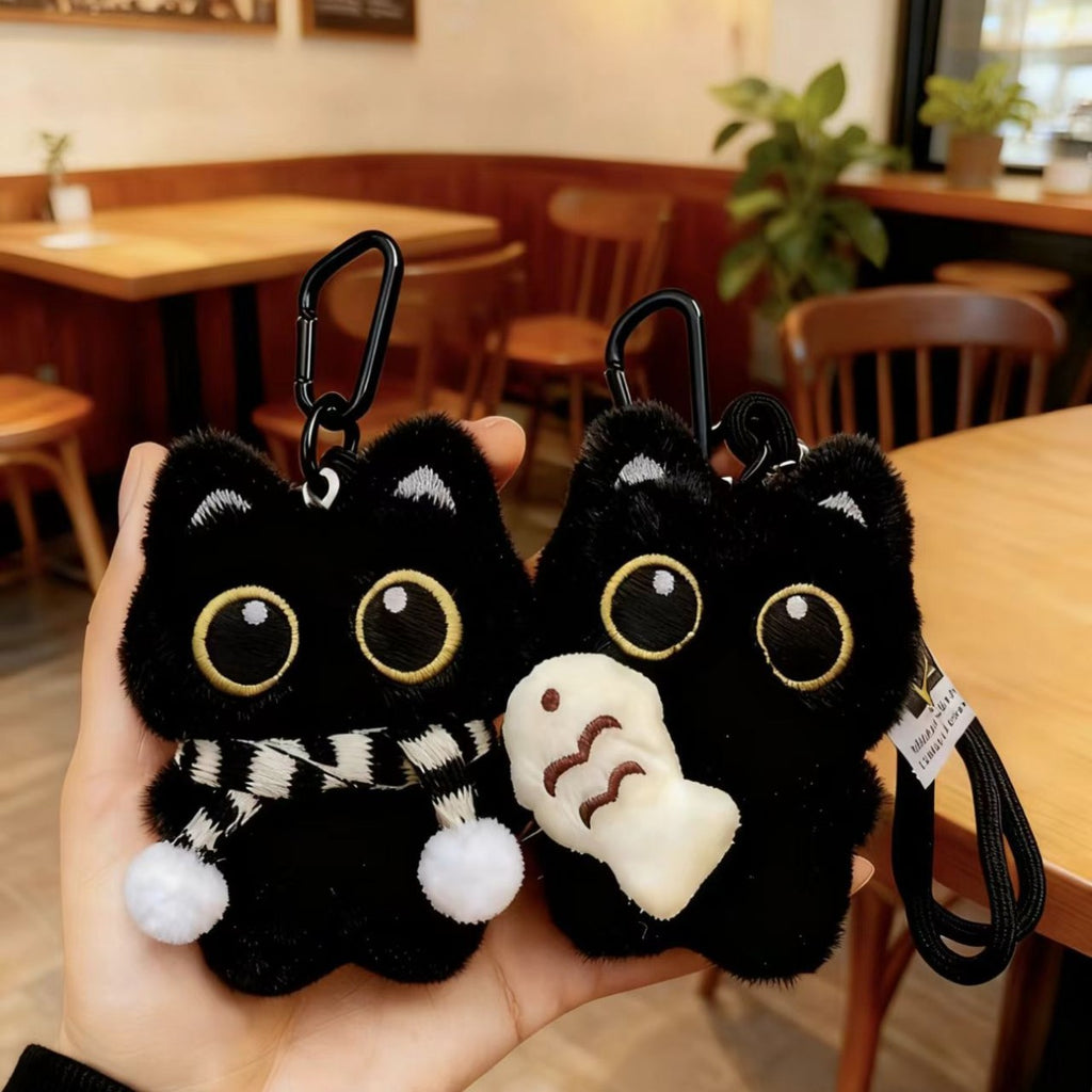 Cute Plush Keychain Featuring A Kitty Hugging A Little Fish