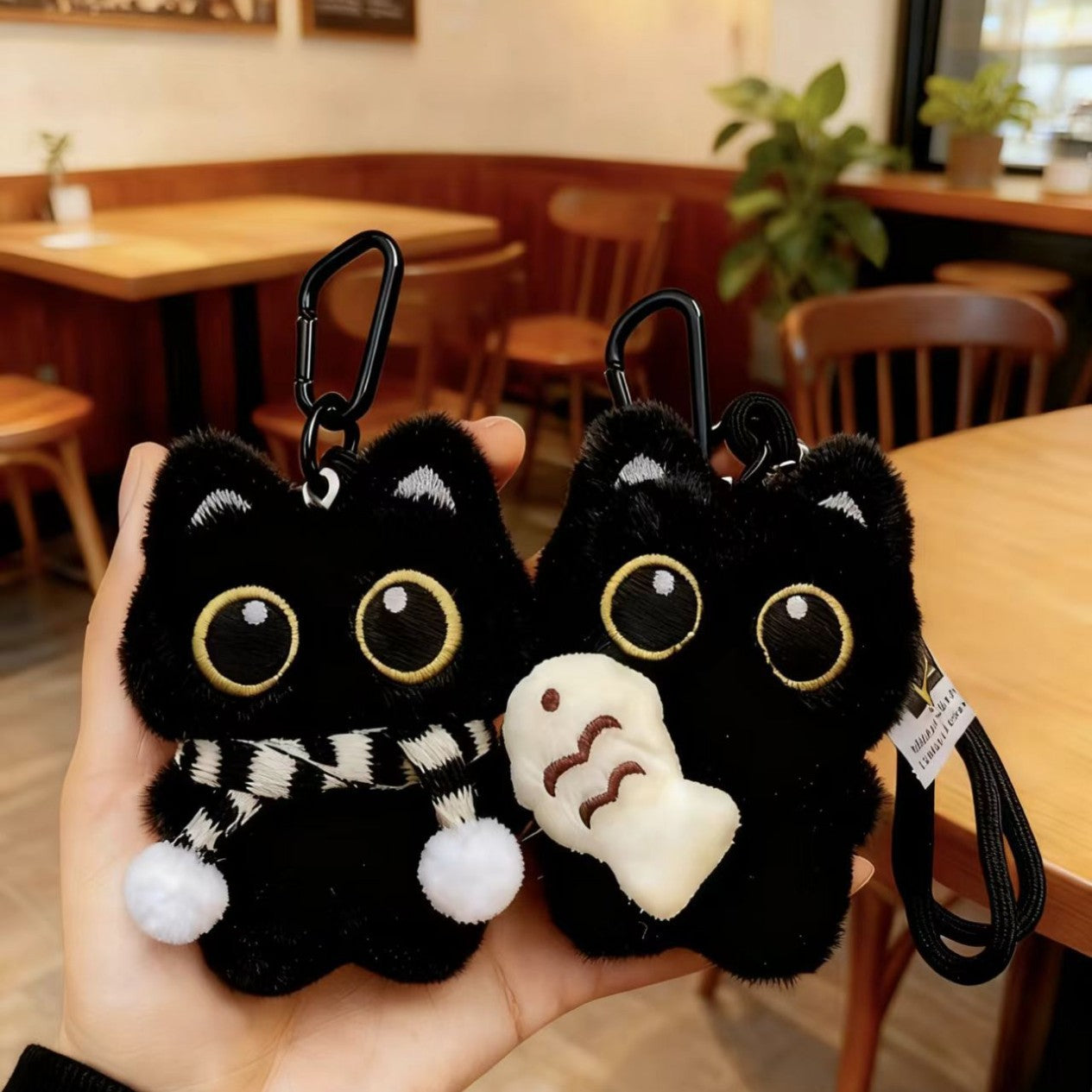 Cute Plush Keychain Featuring A Kitty Hugging A Little Fish
