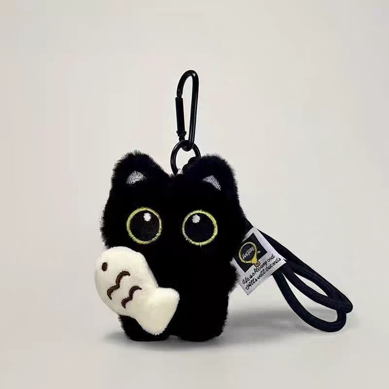 Cute Plush Keychain Featuring A Kitty Hugging A Little Fish