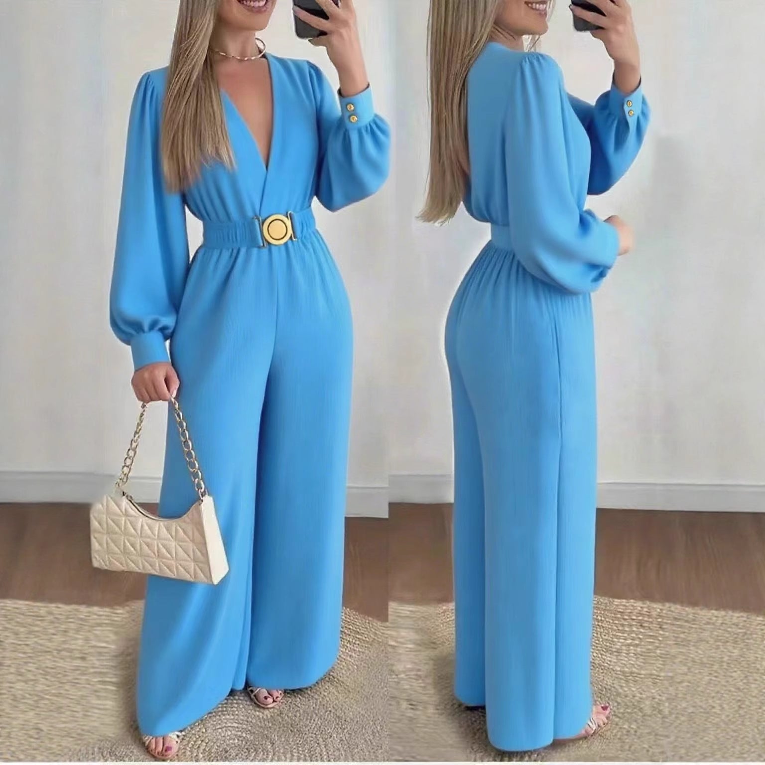 Women's Slim-fit Fashionable Deep V-Neck Jumpsuit